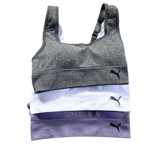PUMA Seamless Sports Bra Small Pack of 3 Colors Moisture-Wicking Fabric New - Picture 1 of 12